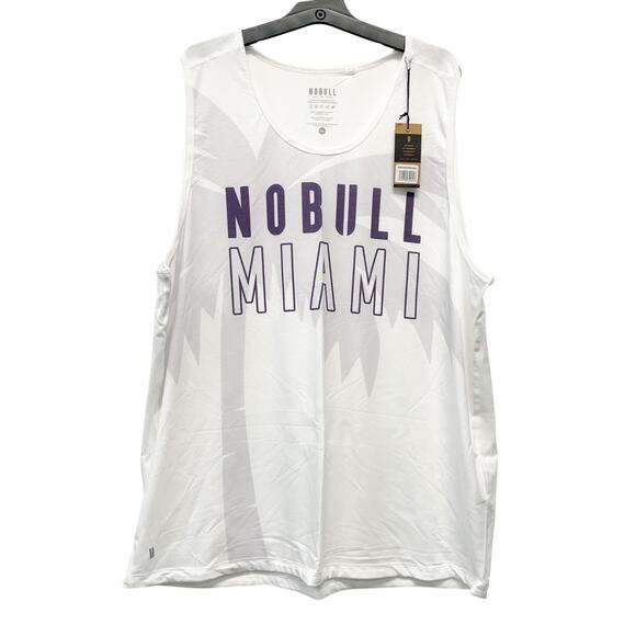 NoBull Men's White Purple Palm Tree Miami Graphic Tank Top Athletic CrossFit XXL - Picture 3 of 6
